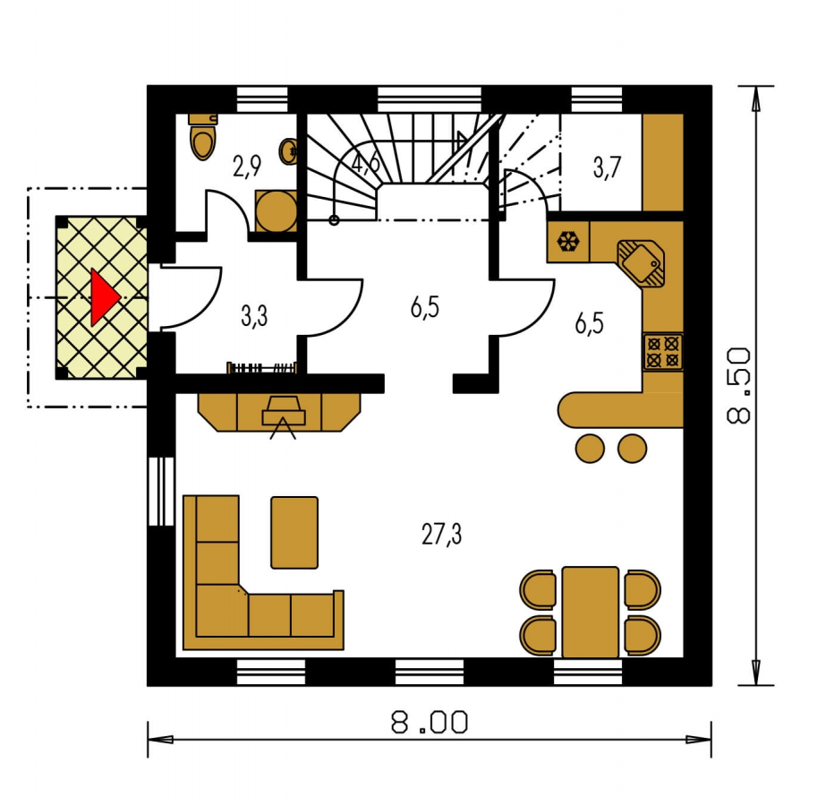 Menší 3-izbový podkrovný rodinný dom na užší pozemok, vhodný aj ako chata.